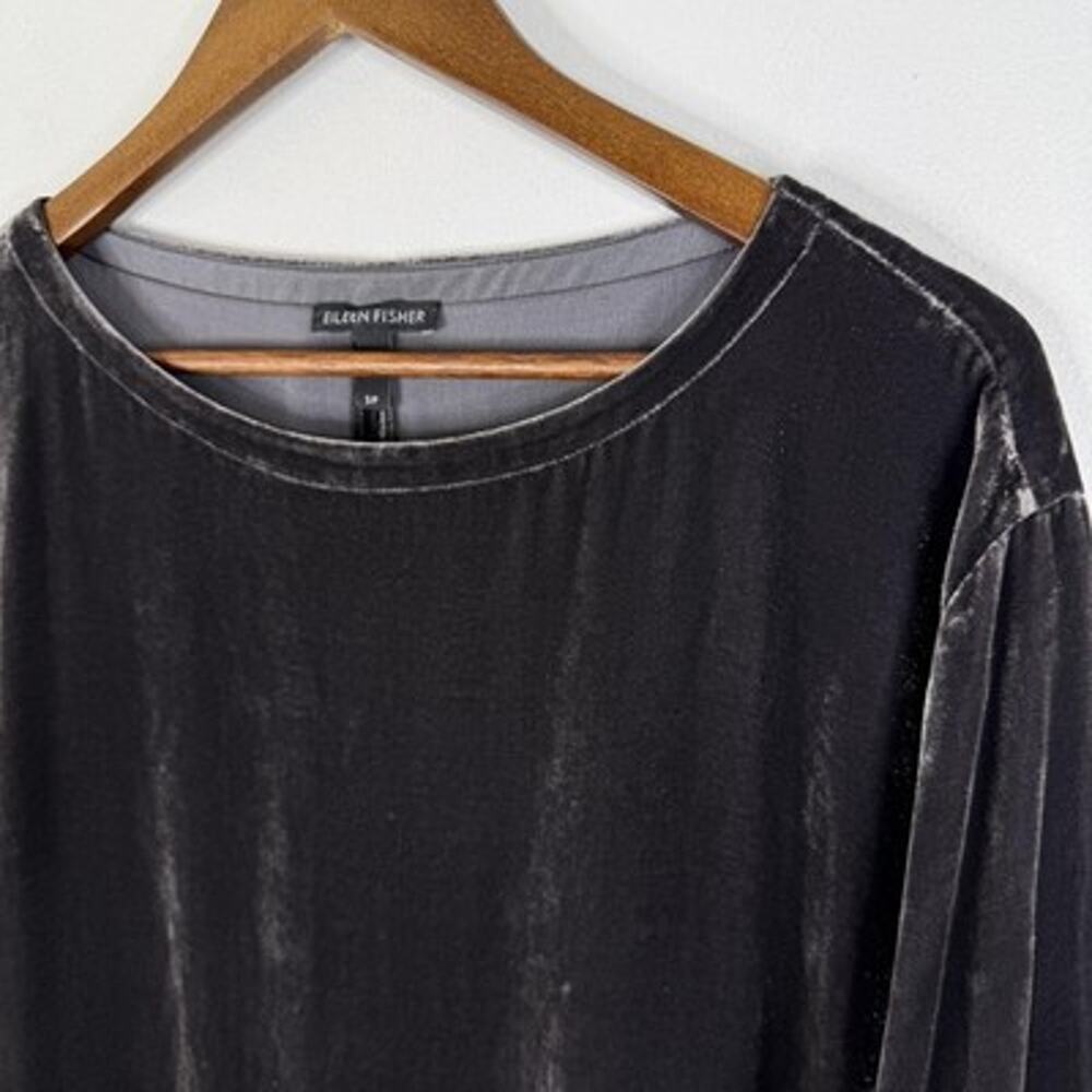 Eileen Fisher Velvet Dress Silk Blend Small Grey Shift Knee Length Pockets